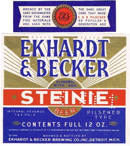 1936 Ekhardt & Becker Steinie Beer 12oz Label CS42-15v1 Detroit