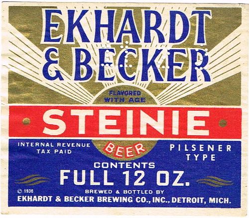 1936 Ekhardt & Becker Steinie Beer 12oz Label CS42-15v4 Detroit