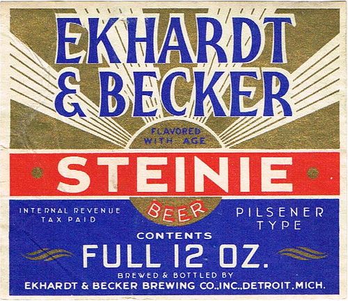 1936 Ekhardt & Becker Steinie Beer 12oz Label CS42-15v3 Detroit