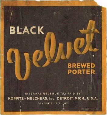 1940 Black Velvet Porter 12oz Label CS46-02 Detroit
