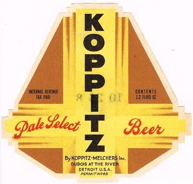1936 Koppitz Pale Select Beer 12oz Label CS45-20 Detroit