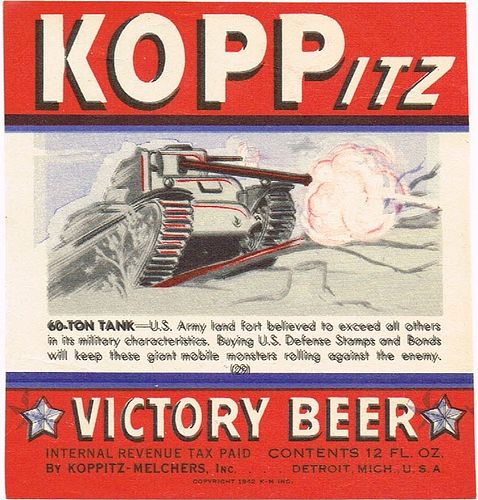 1942 Koppitz Victory Beer #29 12oz Label CS46-05-29 Detroit