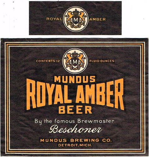 1934 Royal Amber Beer 12oz Label CS Detroit