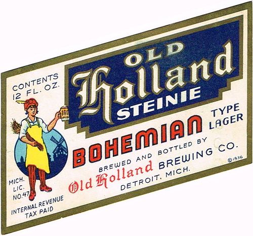 1936 Old Holland Steinie Bohemian Beer 12oz Label CS46-22 Detroit