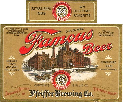 1933 Famous Beer 12oz Label CS47-08 Detroit