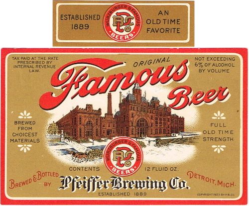 1933 Famous Beer 12oz Label CS47-09 Detroit