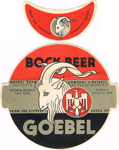 1934 Goebel Bock Beer 12oz Label CS44-13 Detroit
