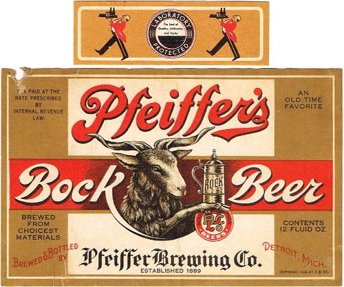 1935 Pfeiffer Bock Beer 12oz Label CS47-14 Detroit