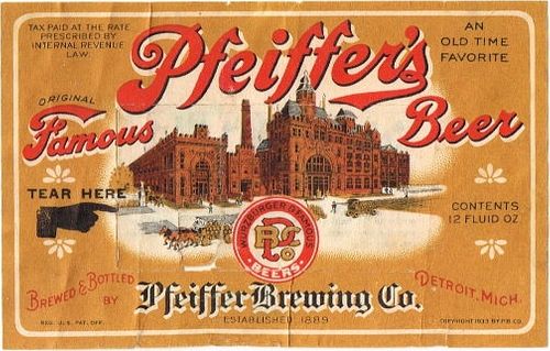 1938 Pfeiffer Famous Beer 12oz Label CS47-10-TH3a Detroit