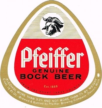 1960 Pfeiffer Genuine Bock Beer 12oz Label Detroit