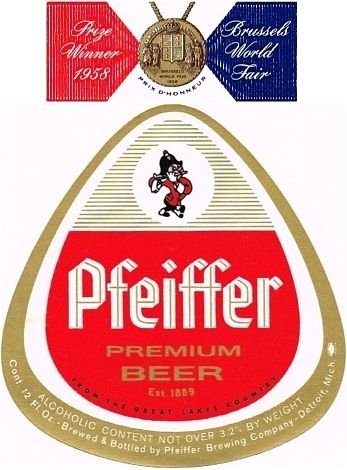 1958 Pfeiffer Premium Beer 12oz Label Detroit