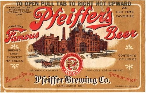 1939 Pfeiffer's Famous Beer 12oz Label CS47-10-PT Detroit
