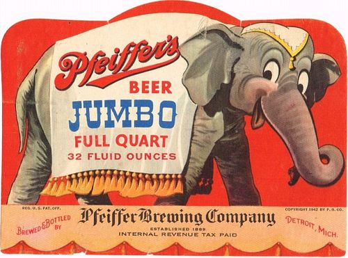 1942 Pfeiffer's Beer 32oz One Quart Label CS48-02 Detroit