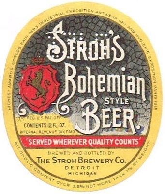 1942 Stroh's Bohemian Style Beer 12oz Label CS51-03 Detroit