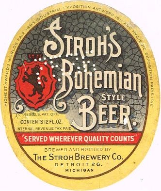 1945 Stroh's Bohemian Style Beer 12oz Label CS51-03V Detroit