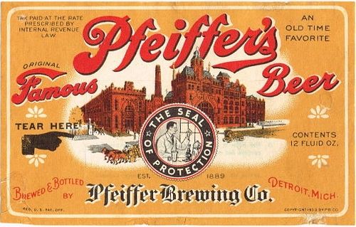 1937 Pfeiffer's Famous Beer 12oz Label CS47-11-THa Detroit