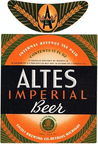 1937 Altes Imperial Beer 12oz Label CS51-24 Detroit