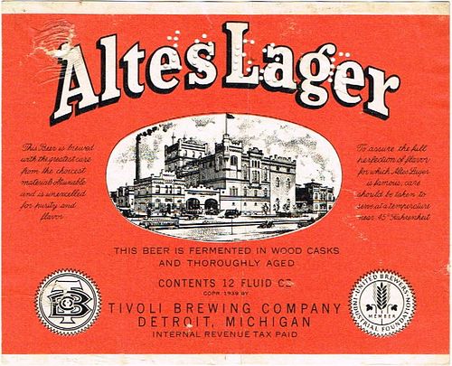 1939 Altes Lager Beer 12oz Label CS51-15V Detroit
