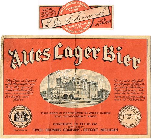 1936 Altes Lager Bier 12oz Label CS51-15 Detroit