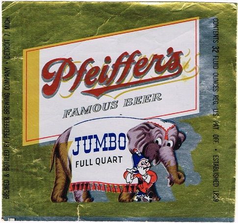 1953 Pfeiffer's Famous Beer 32oz One Quart Label Detroit