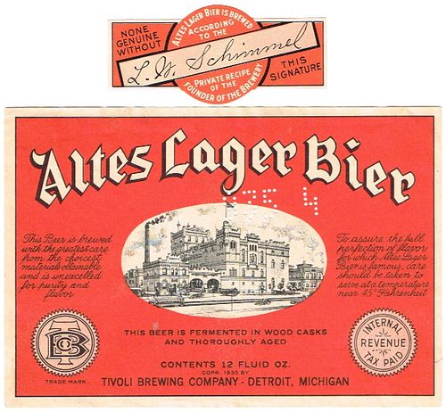 1938 Altes Lager Bier 12oz Label CS51-15v2 Detroit