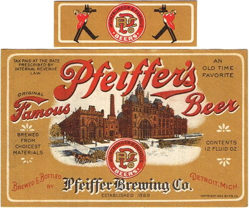 1935 Pfeiffer's Famous Beer 12oz Label CS47-10 Detroit