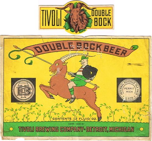 1934 Tivoli Double Bock Beer 12oz Label CS51-17 Detroit