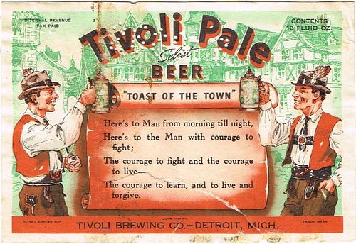 1936 Tivoli Pale Beer "Here's To Man..." 12oz Label CS51-14 Detroit