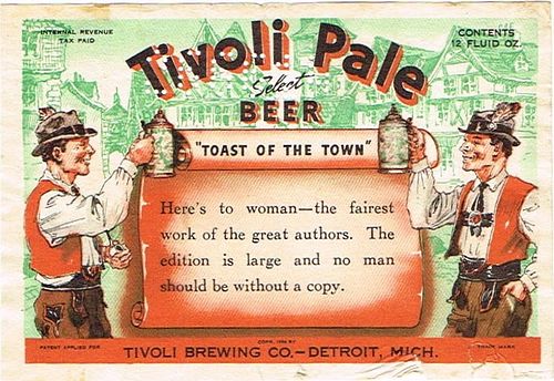1936 Tivoli Pale Beer "Here's To Woman..." 12oz Label CS51-14 Detroit