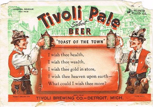 1936 Tivoli Pale Beer "I Wish Thee Health..." 12oz Label CS51-14 Detroit