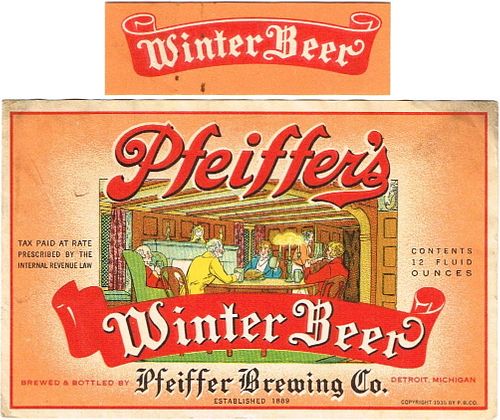 1935 Pfeiffer's Winter Beer 12oz Label CS47-16 Detroit
