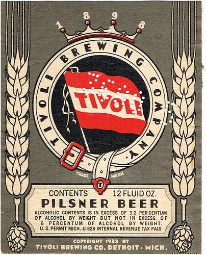 1935 Tivoli Pilsner Beer 12oz Label CS51-20 Detroit