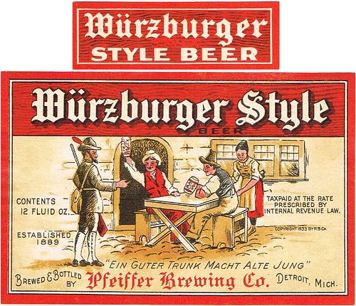 1936 Wűrzburger Style Beer 12oz Label CS47-18 Detroit
