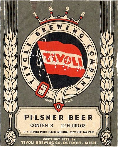 1934 Tivoli Pilsner Beer 12oz Label CS51-19 Detroit