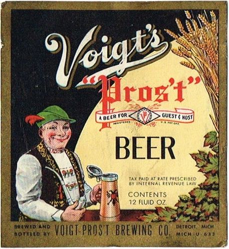 1936 Voigt's Pros't Beer 12oz Label Detroit