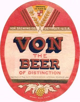 1933 Von Beer 12oz Label CS52-11 Detroit