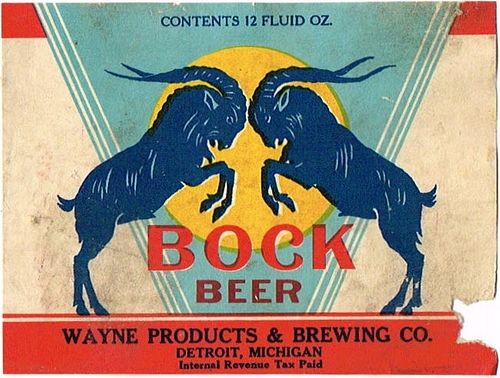 1934 Wayne Bock Beer 12oz Label No Ref. Detroit