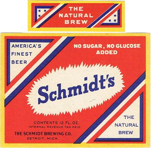 1946 Schmidt's Beer 12oz Label CS48-24V Detroit