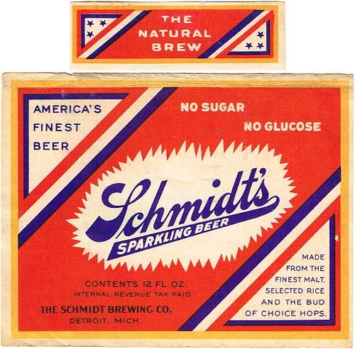 1937 Schmidt's Beer 12oz Label CS48-22 Detroit