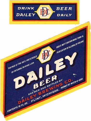 1934 Dailey Beer 12oz Label CS55-10 Flint