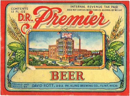 1935 D. R. Premier Beer 12oz Label CS56-11 Flint