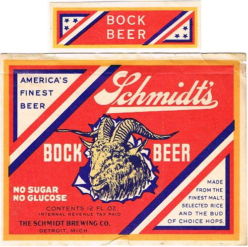 1937 Schmidt's Bock Beer 12oz Label CS49-08 Detroit