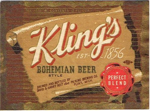 1939 Kling's Bohemian Beer 12oz Label CS56-14 Flint