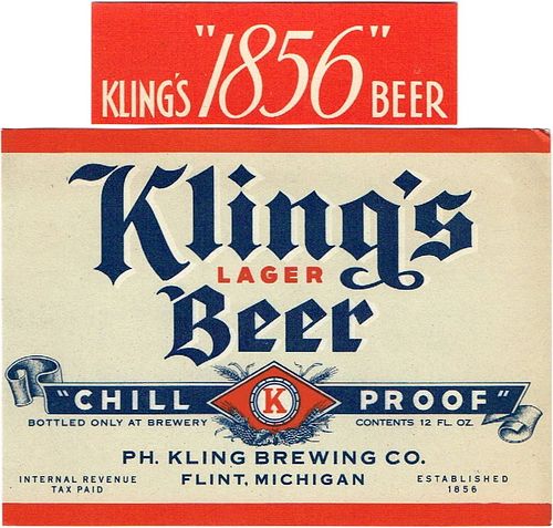 1941 Kling's Lager Beer (82mm) 12oz Label CS56-08 Flint