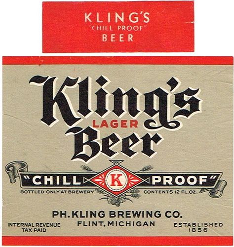 1941 Kling's Lager Beer (94mm) 12oz Label CS56-07 Flint