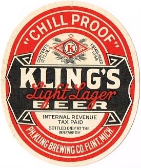 1940 Kling's Light Lager Beer 12oz Label CS56-15 Flint