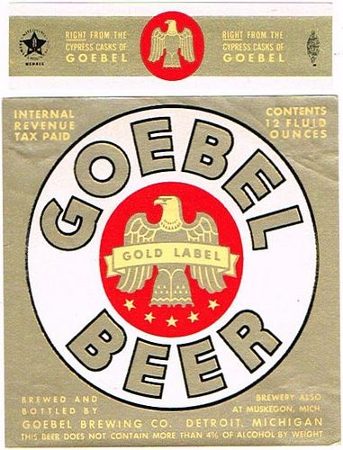 1946 Goebel Beer 12oz Label CS44-27V Detroit
