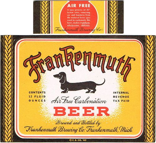 1940 Frankenmuth Beer 12oz Label CS57-14 Frankenmuth