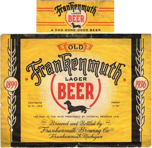 1936 Old Frankenmuth Lager Beer 12oz Label CS57-10 Frankenmuth