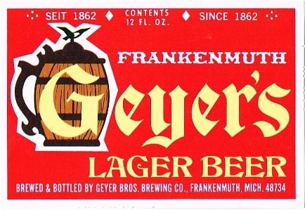 1968 Geyer's Lager Beer 12oz Label Frankenmuth
